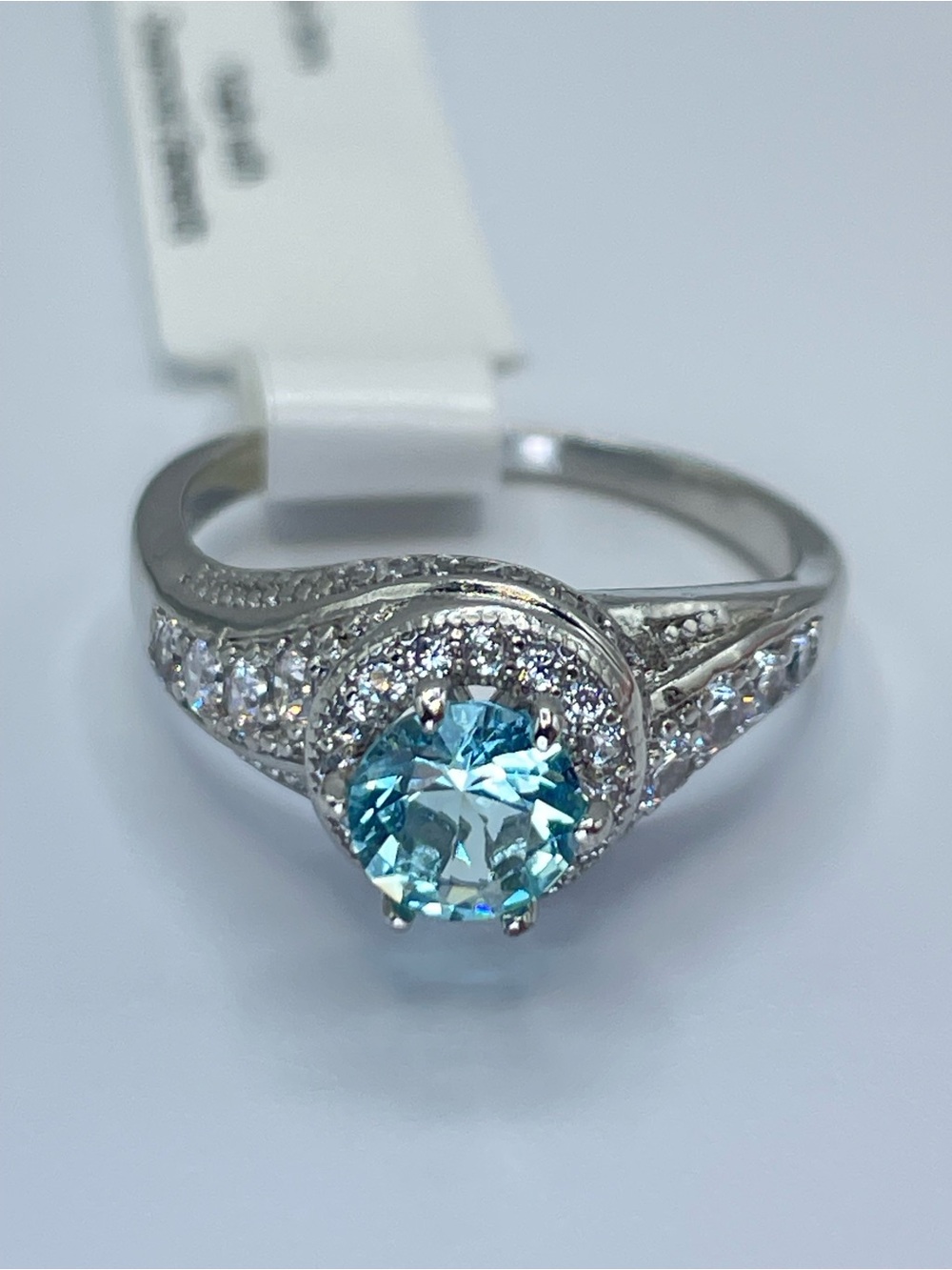 Swarovski Crystal Elements Aquamarine Blue Round Cut Crystal Halo Ring Sz 8.5